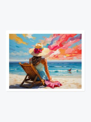 Tablou Fata cu pălărie pe plajă